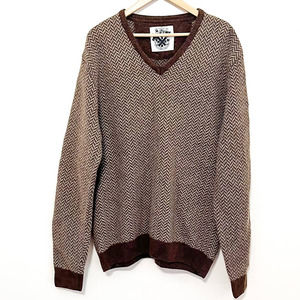 Barbour Mens Wool Chevron V-neck Sweater XXL Chocolate Log Cabin Rustic Academia
